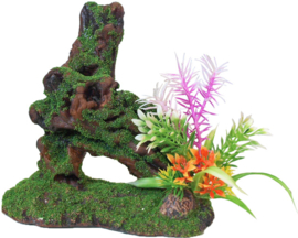 Polyresin Boomstronk Ornamet met Mos en Plant, 17 cm 
