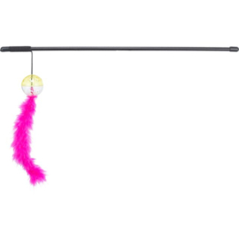 Speelhengel met ratelbal en veren, assorti