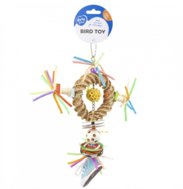 Vogelspeelgoed - Kleurrijke Ronde Hanger in Stro - Meerkleurig - 35x20x5,5CM
