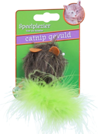 Pluche Muis Bruin met Catnip & Veren 14 cm