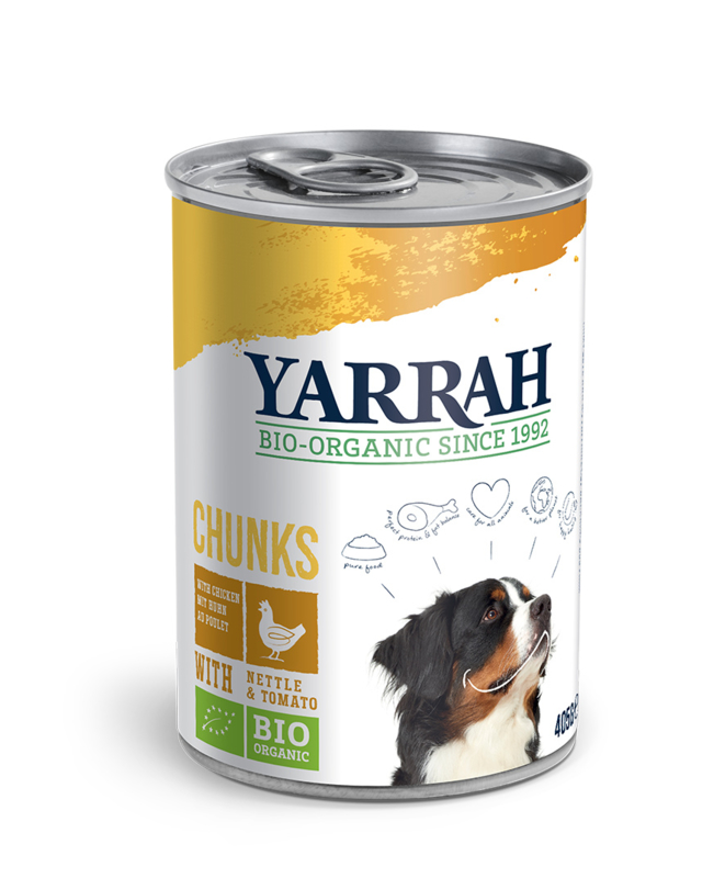 Commotie voor Eentonig Yarrah Biologisch Hondenvoer Chunks met Kip 405gr | Natvoer & Vers Vlees  hond | welle