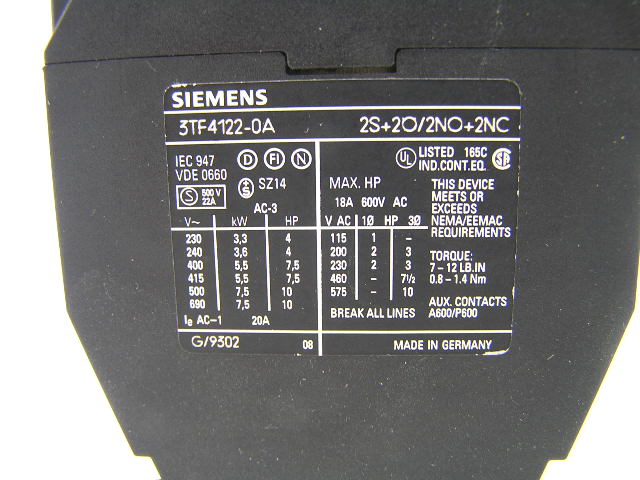Siemens 3TF4122-0A 220/230V 50Hz