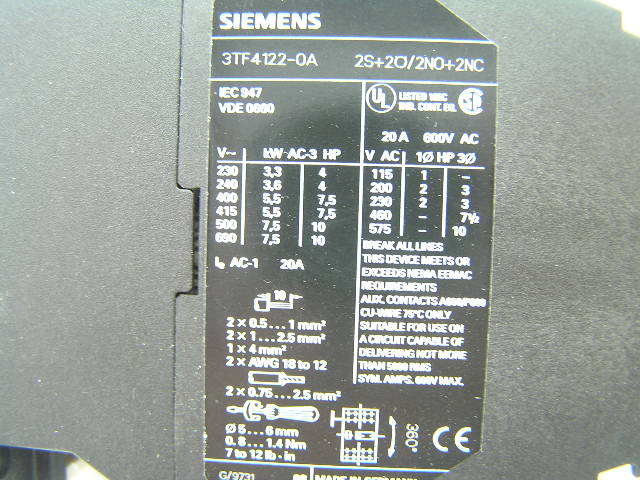 Siemens 3TF4122-0A 230/277V 50/60Hz