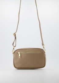 Klein leren crossbodytasje, taupe  - Irene