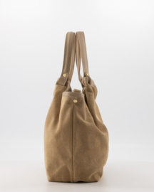 Teatro - Lou Medium - Suede Grain - Leer - Handtas - Schoudertas - Gouden details - Zand