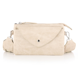 Schoudertasje / crossbodytasje met geweven schouderriem, beige