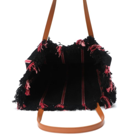 Mooie royale gestreepte beach/shopper, zwart/roze