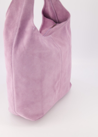 Suede leren ruime hand- schoudertas met rits,  lila - Loreen
