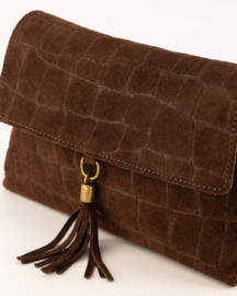 Teatro - Avila - Schoudertasje - Crossbodytasje - Suede - Leer - Croco - Donkerbruin