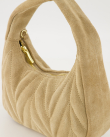 Leer - Suede -  Crossbodytasje  - Handtasje - Zand - Goudkleurig - Mabel