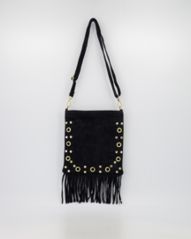 Teatro - Indigo - Crossbodytas - Suede - Leer - Black - Gouden Details