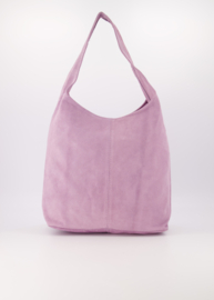 Suede leren ruime hand- schoudertas met rits,  lila - Loreen