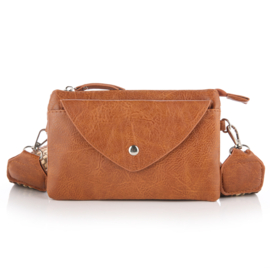 Schoudertasje / crossbodytasje met geweven schouderriem, camel