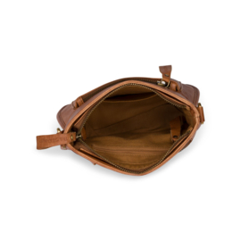 Leuk klein leren schoudertasje/crossbodytasje, Bag2Bag, cognac