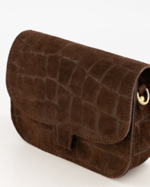 Teatro - Flora - Crossbodytasje - Suede - Leer - Croco -Donkerbruin