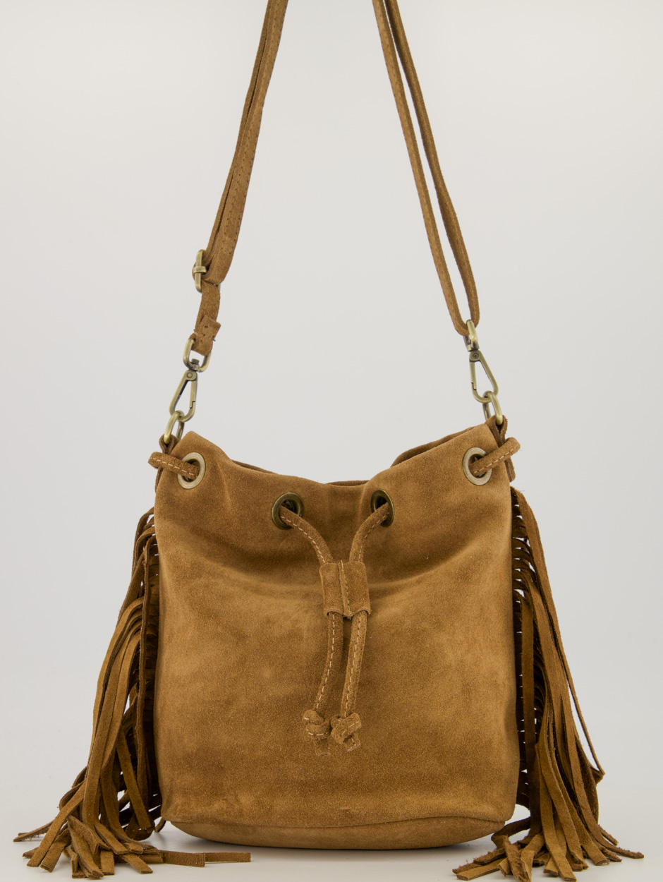 Teatro - Hazel - Crossbodytas - Suede - Leer - Franjes - Taupe - Handgemaakt in Italië