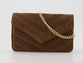 Klein suede leren crossbody / schoudertasje, taupe - Laurie