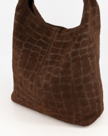 Teatro - Loreen Toscana Croco - Schoudertas - Shopper - Leer - Suede - Dark Brown