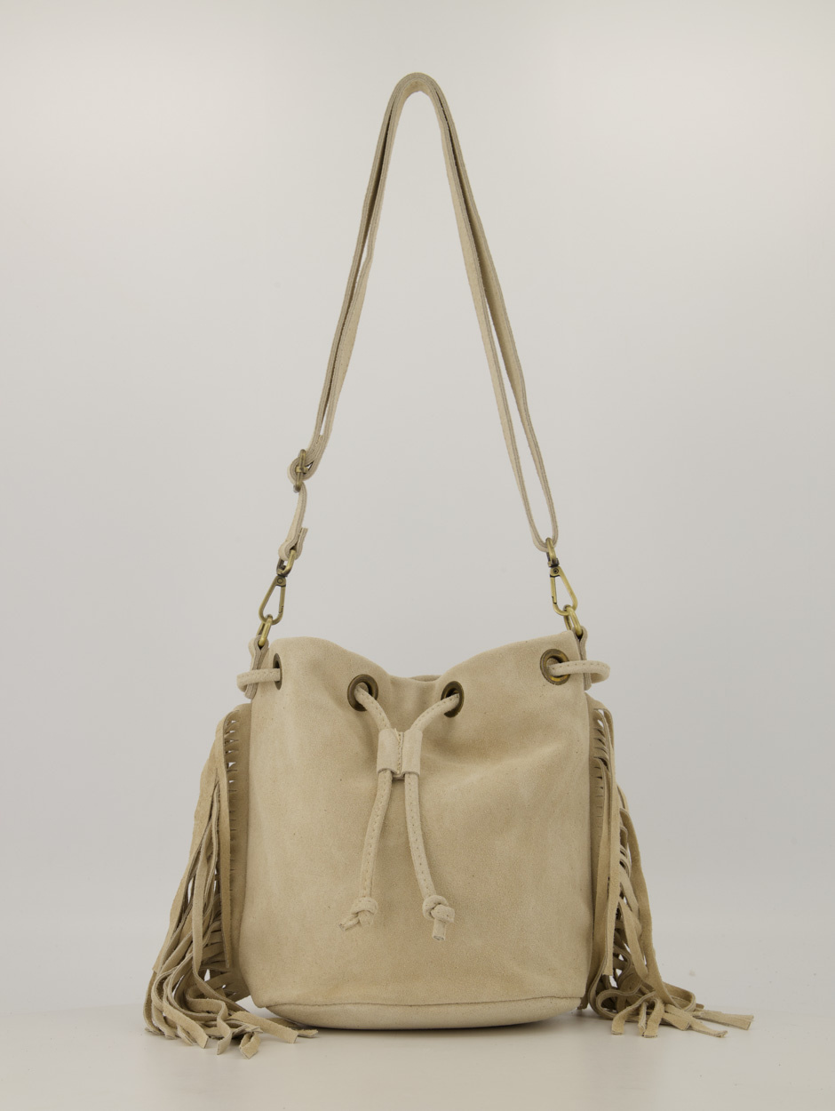 Teatro - Hazel - Crossbodytas - Suede - Leer - Franjes - Ecru - Handgemaakt in Italië