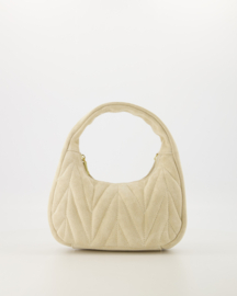 Leer - Suede -  Crossbodytasje  - Handtasje - Ecru- Goudkleurig - Mabel
