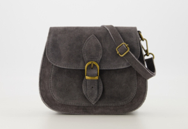Suede - Leer - Crossbodytasje - Grijs - Bronskleurig - Sola