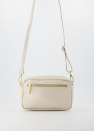 Klein leren crossbodytasje, beige  - Irene