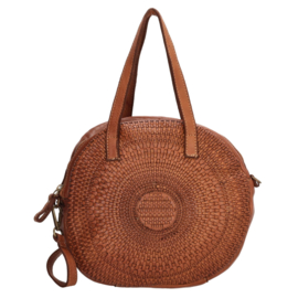 Leren gevlochten handtas / schoudertas, cognac- Hide & Stitches