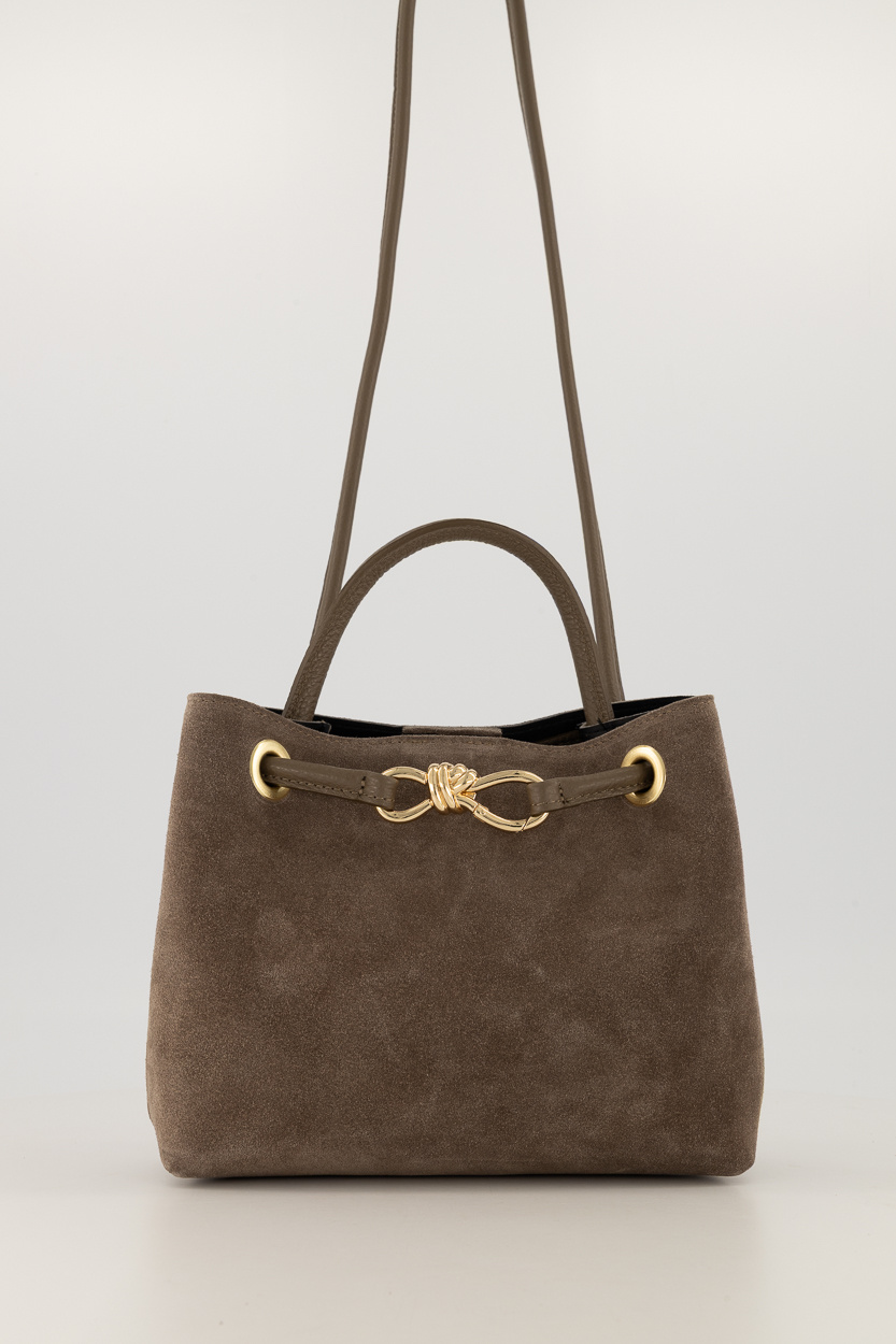 Teatro - Mimi - Schoudertas - Handtas - Crossbodytas - Taupe - Gouden details - Leer - Suede