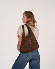 Teatro - Loreen Toscana Croco - Schoudertas - Shopper - Leer - Suede - Dark Brown