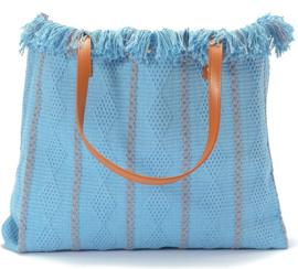Mooie royale gestreepte beach/shopper, lichtblauw