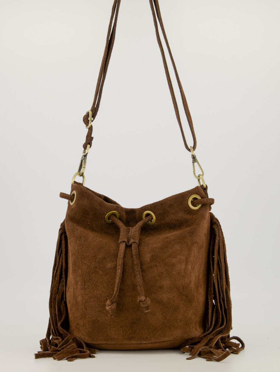 Teatro - Hazel - Crossbodytas - Suede - Leer - Franjes - Donkerbruin - Handgemaakt in Italië