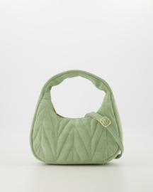 Leer - Suede -  Crossbodytasje  - Handtasje - Saliegroen - Goudkleurig - Mabel