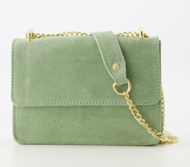 Suede leren crossbodytasje  met gouden details - Saliegroen - Groen  - Yara