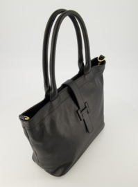 Leren schoudertas met goudkleurige details,  zwart - Heila