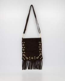 Teatro - Indigo - Crossbodytas - Suede - Leer - Donkerbruin - Gouden Details