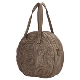 Leren gevlochten handtas / schoudertas, taupe - Hide & Stitches