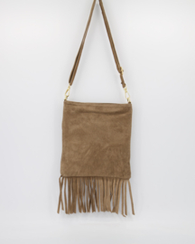 Teatro - Indigo - Crossbodytas - Suede - Leer - Taupe - Gouden Details