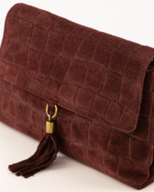 Teatro - Avila - Schoudertasje - Crossbodytasje - Suede - Leer - Croco - Burgundy