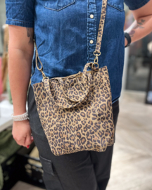 Suede leren mini shopper / crossbodytasje, luipaard - Alice