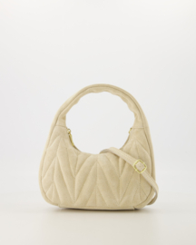 Leer - Suede -  Crossbodytasje  - Handtasje - Ecru- Goudkleurig - Mabel