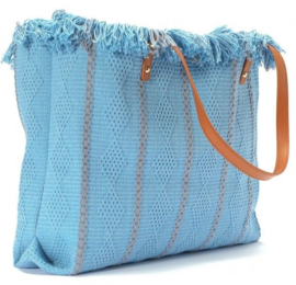 Mooie royale gestreepte beach/shopper, lichtblauw