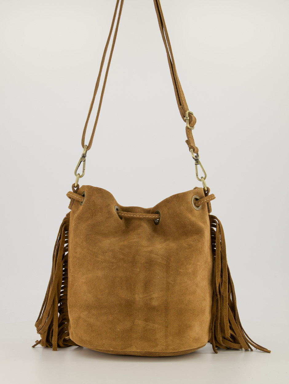 Teatro - Hazel - Crossbodytas - Suede - Leer - Franjes - Taupe - Handgemaakt in Italië
