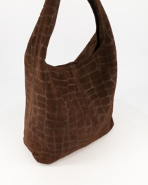 Teatro - Loreen Toscana Croco - Schoudertas - Shopper - Leer - Suede - Dark Brown