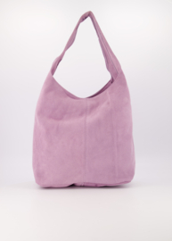 Suede leren ruime hand- schoudertas met rits,  lila - Loreen