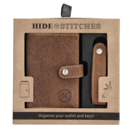 Leren creditcardhouder + sleutelhanger, bruin - Hide & Stitches