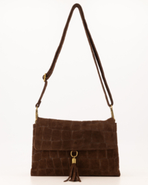 Teatro - Avila - Schoudertasje - Crossbodytasje - Suede - Leer - Croco - Donkerbruin