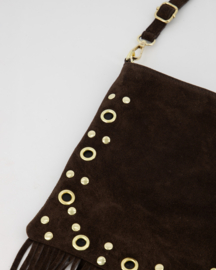 Teatro - Indigo - Crossbodytas - Suede - Leer - Donkerbruin - Gouden Details