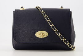 Leren crossbodytasje / handtasje - Classic Grain - Nina - Donkerblauw - Goudkleurig