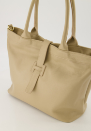 Leren schoudertas met goudkleurige details,  taupe- Heila