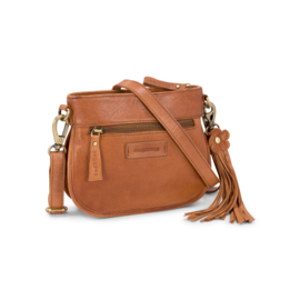 Leuk klein leren schoudertasje/crossbodytasje, Bag2Bag, cognac